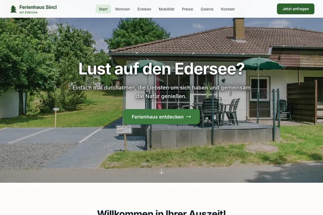 Website of Ferienhaus Sincl at Lake Edersee