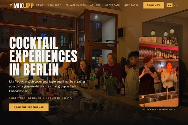 MixUpp website — cocktail workshops in Berlin